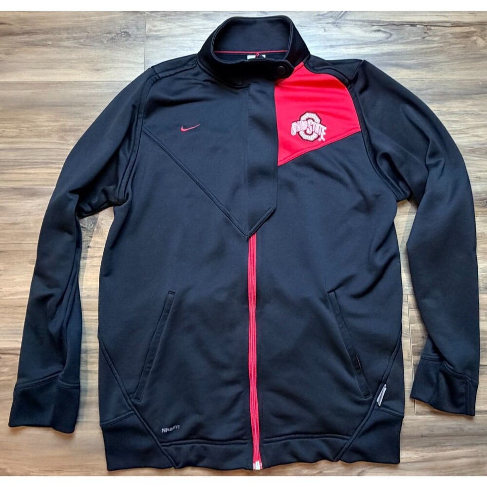 Nike Team  Ohio State Buckeyes Black Full Zip Hoodie NikeFit Embroidered SZ M